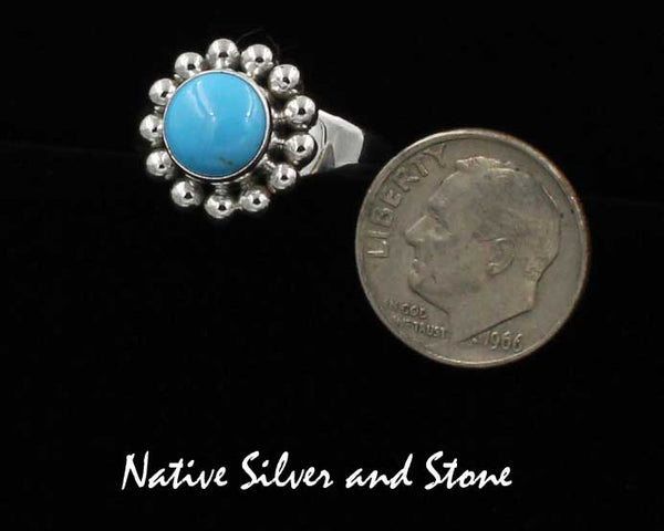 Artie Yellowhorse - Navajo<br>RGTSB<br>5/8" Ring<br>8mm Round<br>Turquoise - Sleeping Beauty<br>Single Bead<br>Sterling Silver Sizes 7 &  7-1/2