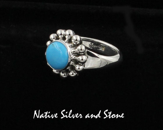 Artie Yellowhorse - Navajo<br>RGTSB<br>5/8" Ring<br>8mm Round<br>Turquoise - Sleeping Beauty<br>Single Bead<br>Sterling Silver Sizes 7 &  7-1/2