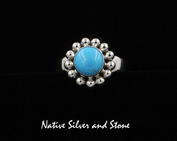 Artie Yellowhorse - Navajo<br>RGTSB<br>5/8" Ring<br>8mm Round<br>Turquoise - Sleeping Beauty<br>Single Bead<br>Sterling Silver Sizes 7 &  7-1/2