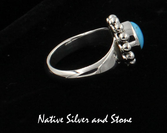 Artie Yellowhorse - Navajo<br>RGTSB<br>5/8" Ring<br>8mm Round<br>Turquoise - Sleeping Beauty<br>Single Bead<br>Sterling Silver Sizes 7 &  7-1/2