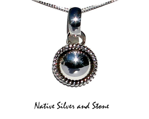 Z Artie Yellowhorse - Navajo Jewelry<br>Pendant of 5/8" Small Domes with Single Twist<br>Sterling Silver<br>with 18" Silver Box Chain