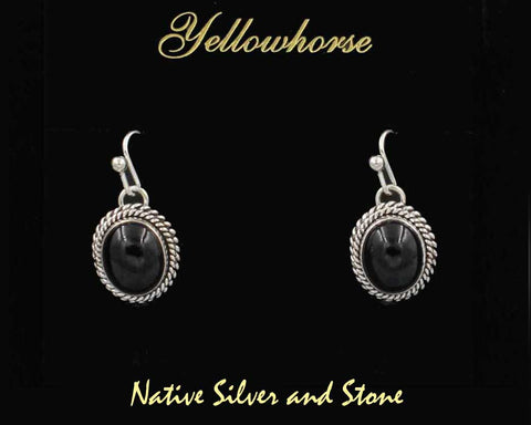Z Artie Yellowhorse - Navajo<br>5/8" Earrings<br>12mm Onyx Ovals <br>Double Twist - Large & Small<br>Hook<br>Sterling Silver