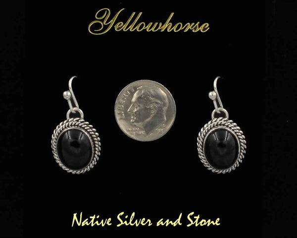 Z Artie Yellowhorse - Navajo<br>5/8" Earrings<br>12mm Onyx Ovals <br>Double Twist - Large & Small<br>Hook<br>Sterling Silver