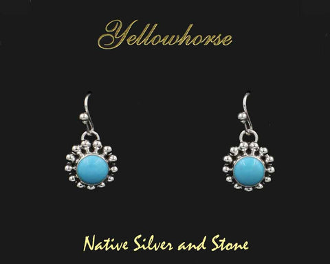 Z Artie Yellowhorse - Navajo<br>ERSHTSB<br>9/16" Earrings<br>8mm Round<br> Turquoise - Sleeping Beauty<br>Single Bead<br>Hook<br>Sterling Silver