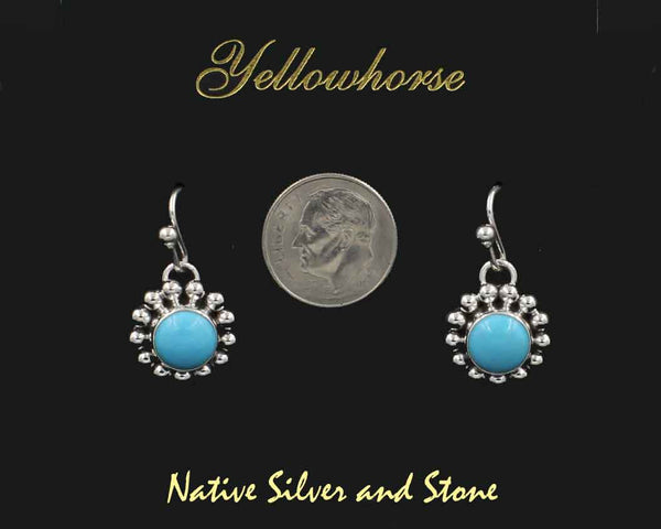 Z Artie Yellowhorse - Navajo<br>ERSHTSB<br>9/16" Earrings<br>8mm Round<br> Turquoise - Sleeping Beauty<br>Single Bead<br>Hook<br>Sterling Silver