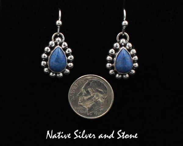 Z Artie Yellowhorse - Navajo<br>5/8" Earrings<br>10mm Denim Lapis<br>Teardrop/Pear - Small <br>Single Bead<br>Hook<br>Sterling Silver