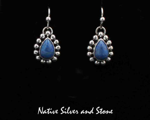 Z Artie Yellowhorse - Navajo<br>5/8" Earrings<br>10mm Denim Lapis<br>Teardrop/Pear - Small <br>Single Bead<br>Hook<br>Sterling Silver