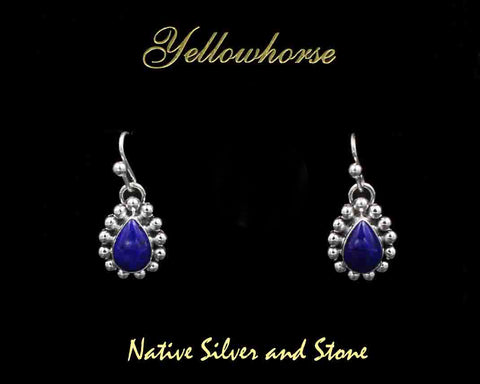 Z Artie Yellowhorse - Navajo<br>ERSHLSB<br>5/8" Earrings<br>10mm Lapis Lazuli<br>Teardrop/Pear - Small <br>Single Bead<br>Hook<br>Sterling Silver