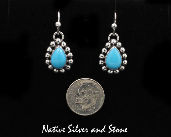 Z Artie Yellowhorse - Navajo<br>ERSHTSB<br>5/8" Earrings<br>Sleeping Beauty Turquoise<br>Teardrop/Pear - Small <br>Single Bead<br>Hook<br>Sterling Silver