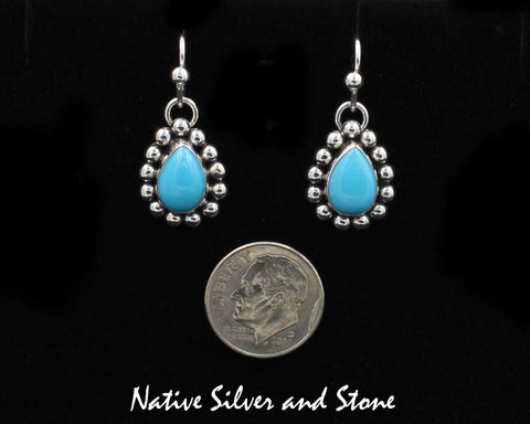 Z Artie Yellowhorse - Navajo<br>ERSHTSB<br>5/8" Earrings<br>Sleeping Beauty Turquoise<br>Teardrop/Pear - Small <br>Single Bead<br>Hook<br>Sterling Silver