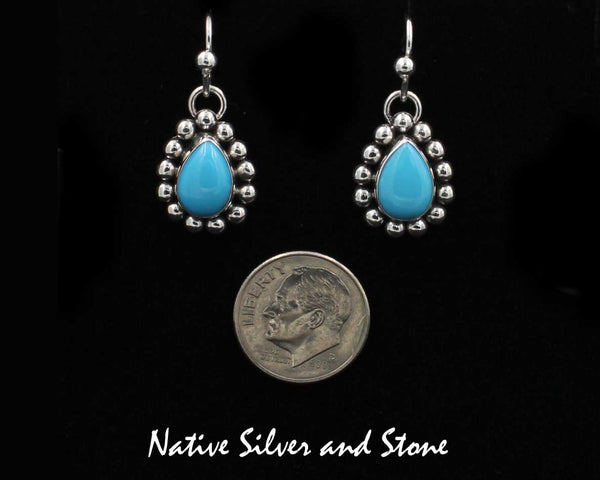 Z Artie Yellowhorse - Navajo<br>ESHTSB<br>5/8" Earrings<br>Sleeping Beauty Turquoise<br>Teardrop/Pear - Small <br>Single Bead<br>Hook<br>Sterling Silver