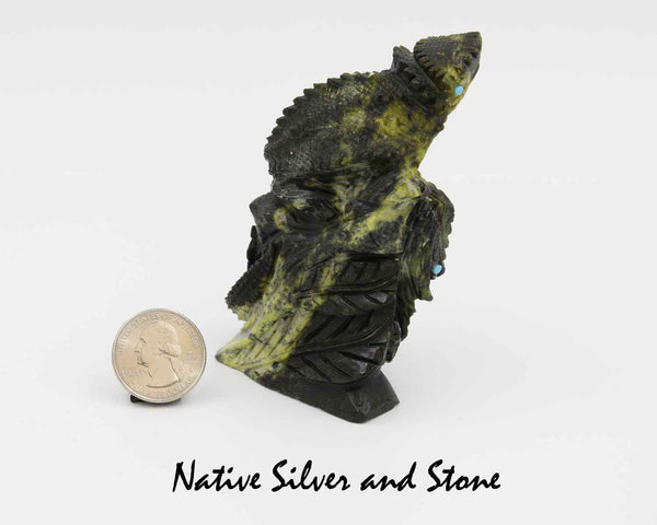 Z Horned Toads (Two Stacked)<br>Zuni Fetish Carving<br>Ben Kaamasee<br>Serpentine w Turquoise Accents
