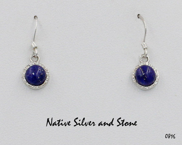 Z Bennard & Frances Dallasvuyaoma (Hopi/Pima)<br>Handmade Earrings French Wire<br>Lapis Lazuli Rounds<br>w Sterling Silver Perimeter