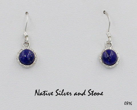Z Bennard & Frances Dallasvuyaoma (Hopi/Pima)<br>Handmade Earrings French Wire<br>Lapis Lazuli Rounds<br>w Sterling Silver Perimeter