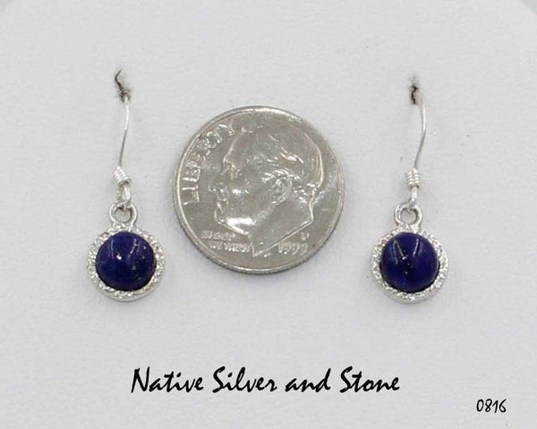 Z Bennard & Frances Dallasvuyaoma (Hopi/Pima)<br>Handmade Earrings French Wire<br>Lapis Lazuli Rounds<br>w Sterling Silver Perimeter