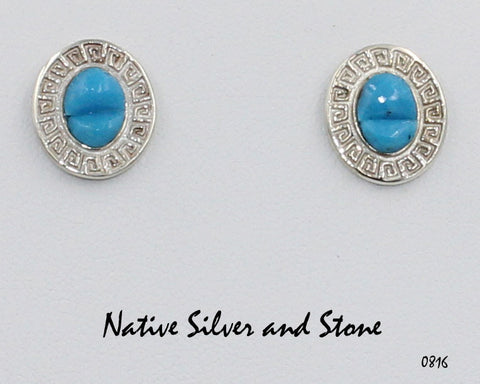 Bennard & Frances Dallasvuyaoma<br>(Hopi/Pima)<br>1/2" Earrings<br>Turquoise Ovals w Dual Cuts<br> Post<br>Sterling Silver