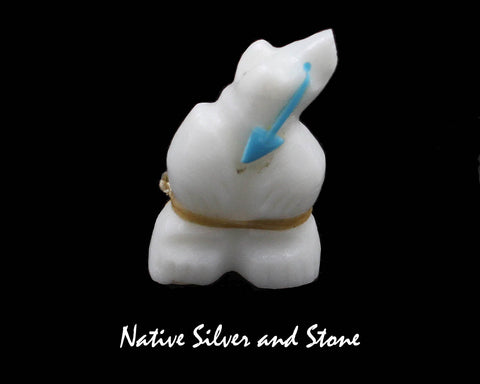 Z Bear Standing br>Zuni Fetish Carving<br>Bennie Bacy<br>White Marble<br> Composite Heartline and Bundle with Turquoise Accents