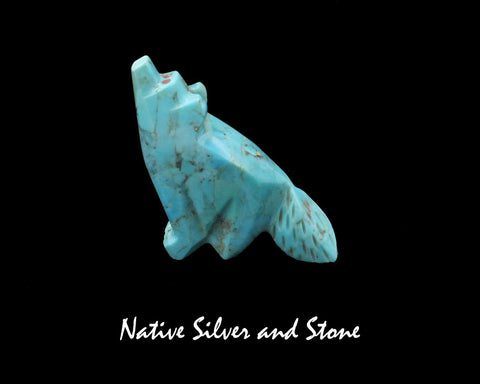 Z Bushytail-Wolf/Fox/Coyote<br>Zuni Fetish Carving<br>Bernard Laiwakete<br>Turquoise<br>Coral Accents