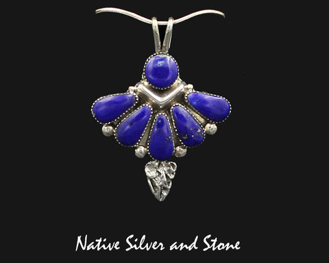 Z Beverly Weebothee - Zuni<br>Native American<br>Butterfly Pendant (Only)<br>Multi-inlay Cabochons of Lapis Lazuli