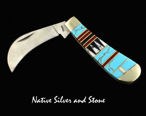 Z Bevis Tsadiasi - Zuni<br>Schrade 160T<br>Hawkbill Pruner Knife<br>Custom Inlay