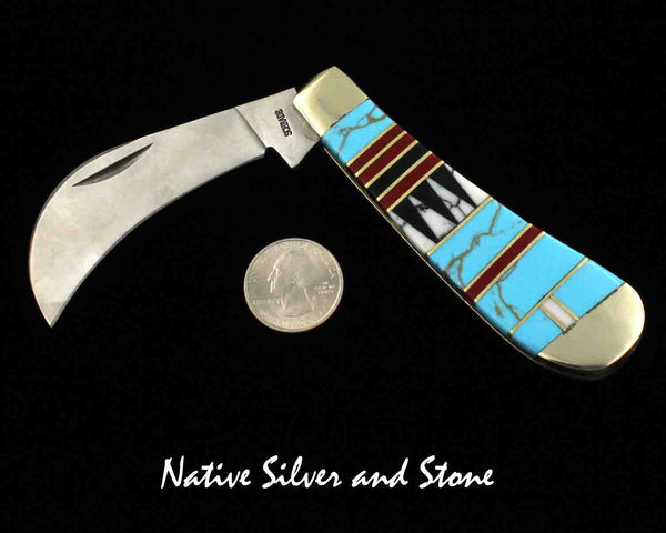 Z Bevis Tsadiasi - Zuni<br>Schrade 160T<br>Hawkbill Pruner Knife<br>Custom Inlay