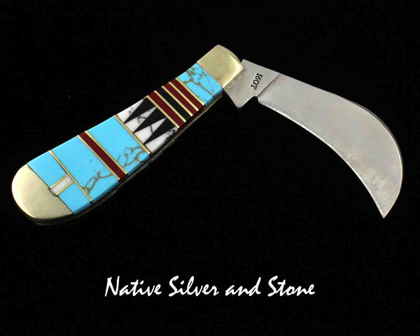 Z Bevis Tsadiasi - Zuni<br>Schrade 160T<br>Hawkbill Pruner Knife<br>Custom Inlay