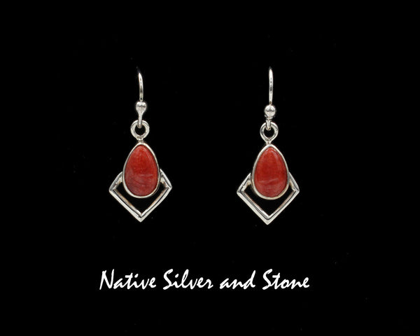 Z Navajo<br>9/16" Earrings<br>Coral<br>Hook<br>Sterling Silver