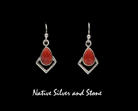 Z Navajo<br>9/16" Earrings<br>Coral<br>Hook<br>Sterling Silver