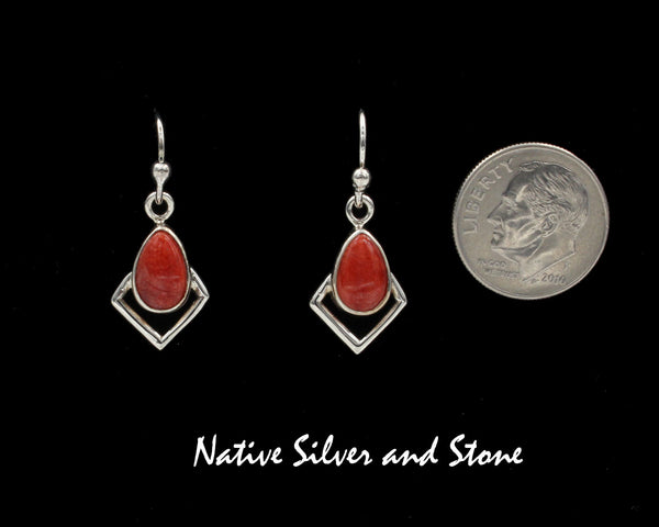 Z Navajo<br>9/16" Earrings<br>Coral<br>Hook<br>Sterling Silver