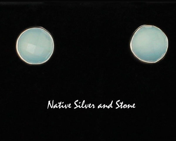 Z Navajo Jewelry<br>3/8" Earrings - Round<br>8mm Chalcedony<br>Faceted<br>Post<br>Sterling Silver