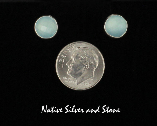 Z Navajo Jewelry<br>3/8" Earrings - Round<br>8mm Chalcedony<br>Faceted<br>Post<br>Sterling Silver