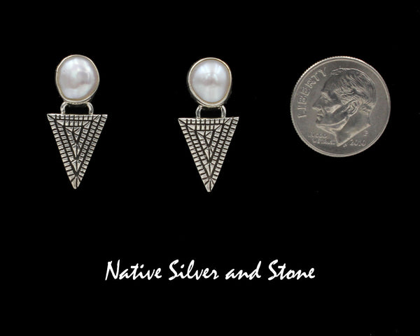 Z Navajo<br>7/8" Earrings<br>Maize - Small Triangle Pearl<br>Post<br>Sterling Silver