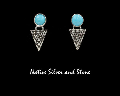 Navajo<br>7/8" Earrings<br>Maize - Small Triangle Turquoise<br>Post<br>Sterling Silver