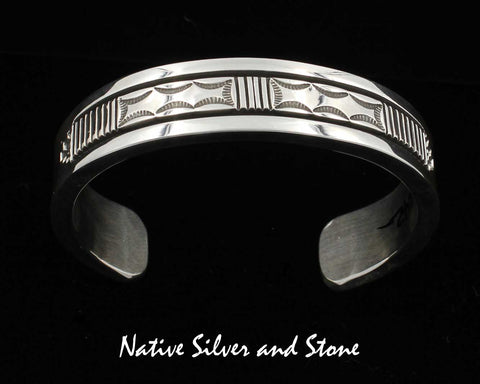 Z Bruce Morgan (Navajo)<br>Bracelet - 3/4" Cuff<br>3/16" Sterling Silver<br>Double-Sided Overlay & Stamped<br>X Large 7-1/2"