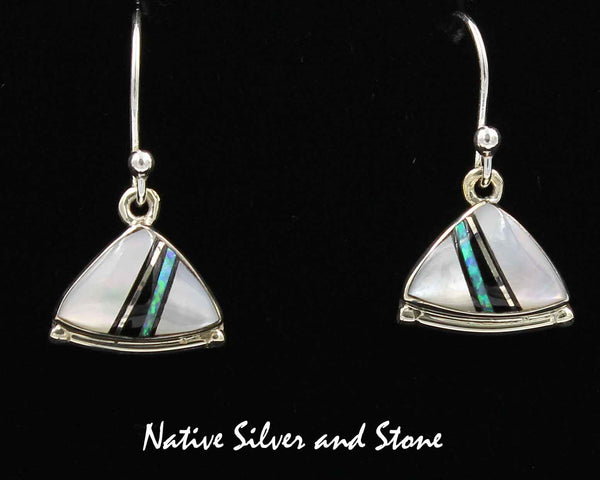 Z Cathy Webster - Navajo<br>5/16" Earrings<br>White Mother of Pearl<br>Opal & Jet<br>Hook<br>Sterling Silver