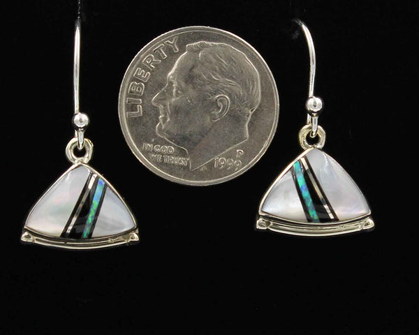 Z Cathy Webster - Navajo<br>5/16" Earrings<br>White Mother of Pearl<br>Opal & Jet<br>Hook<br>Sterling Silver