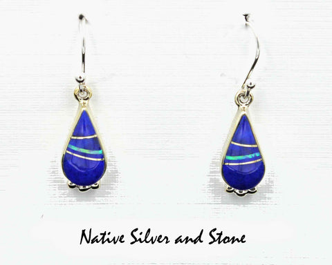 Z Cathy Webster - Navajo Jewelry<br>Earrings - French Wire<br>Lapis Lazuli & Opal<br>Small Teardropwith Silver Bead Accent