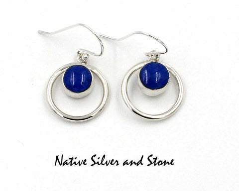 Z Cathy Webster - Navajo Jewelry<br>Earrings - Hook<br>Lapis Lazuli<br>in Circle of Sterling Silver