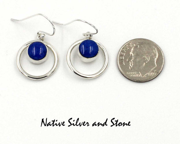 Z Cathy Webster - Navajo Jewelry<br>Earrings - Hook<br>Lapis Lazuli<br>in Circle of Sterling Silver