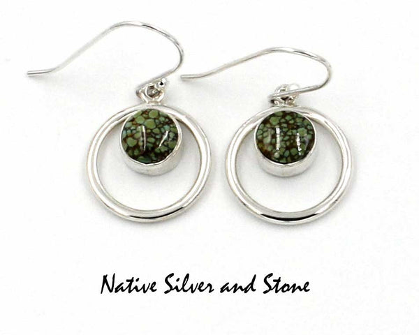 Z Cathy Webster - Navajo<br>5/8" Earrings<br>Circle of Silver with,br>5/16" Dot Chinese Turquoise<br>Hook<br>Sterling Silver