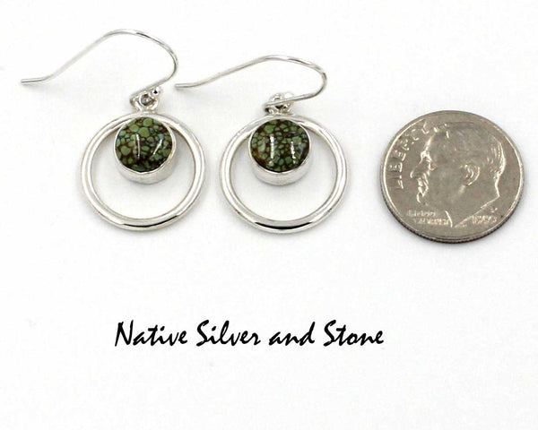 Z Cathy Webster - Navajo<br>5/8" Earrings<br>Circle of Silver with,br>5/16" Dot Chinese Turquoise<br>Hook<br>Sterling Silver