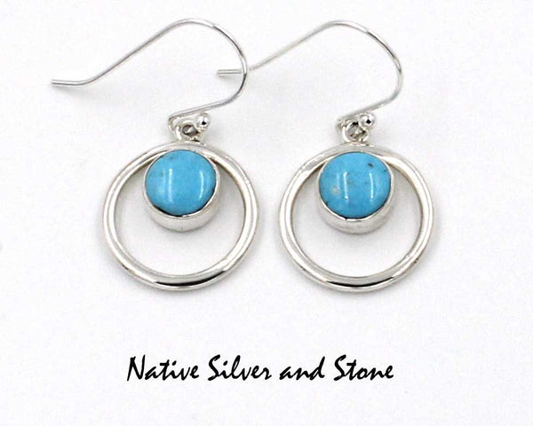 Z Cathy Webster - Navajo Jewelry<br>Earrings - Hook<br>Sleeping Beauty Turquoise<br>in Circle of Sterling Silver