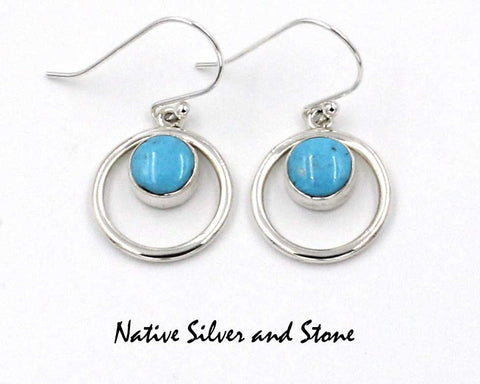 Z Cathy Webster - Navajo Jewelry<br>Earrings - Hook<br>Sleeping Beauty Turquoise<br>in Circle of Sterling Silver