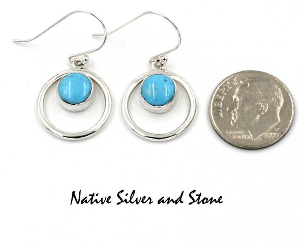 Z Cathy Webster - Navajo Jewelry<br>Earrings - Hook<br>Sleeping Beauty Turquoise<br>in Circle of Sterling Silver