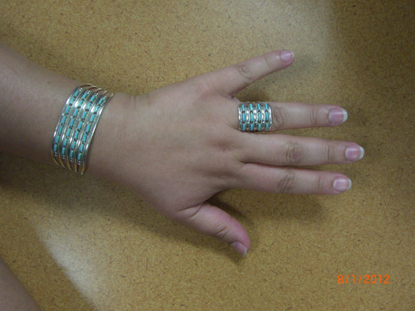 Z Cecil & Connie Hattie Johnson - Zuni<br>Bracelet Cuff <br>10 Row Needlepoint<Br>70 Sleeping Beauty Turquoise Inlay<br>Size 6-5/8 (Medium)