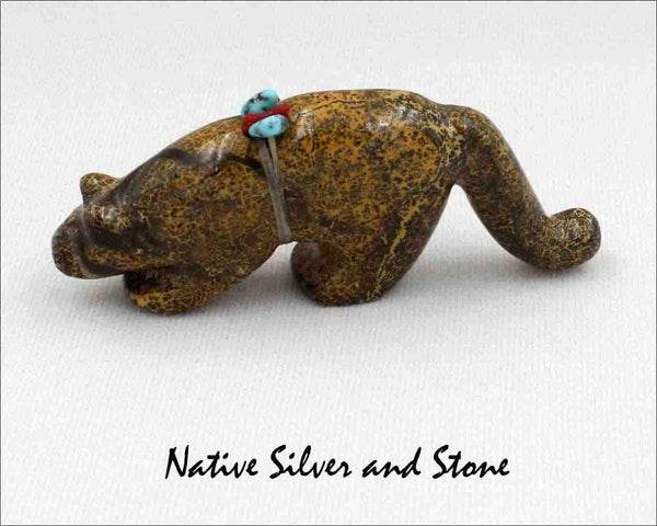 Z Mountain Lion - Zuni Fetish Carving<br>Cheryl Beyuka<br>Serpentine w Bundle Accents