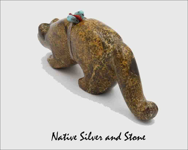 Z Mountain Lion - Zuni Fetish Carving<br>Cheryl Beyuka<br>Serpentine w Bundle Accents