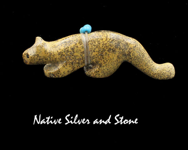 Z Mountain Lion<br>Zuni Fetish Carving<br>Cheryl Beyuka<br>Serpentine w Turquoise Bead Accents