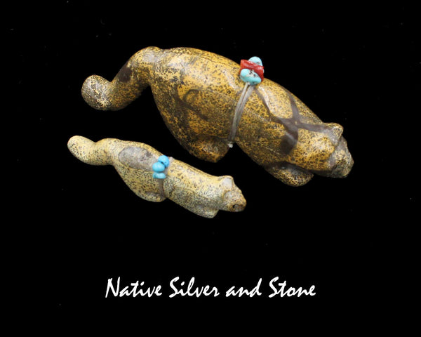 Z Mountain Lion<br>Zuni Fetish Carving<br>Cheryl Beyuka<br>Serpentine w Turquoise Bead Accents