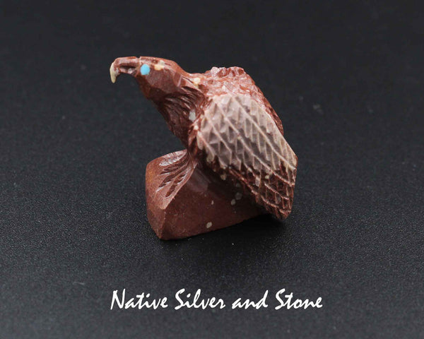 Z Eagle - Small-  Zuni Fetish Carving<br>Chris Peina<br>Pipestone with Turquoise Eyes